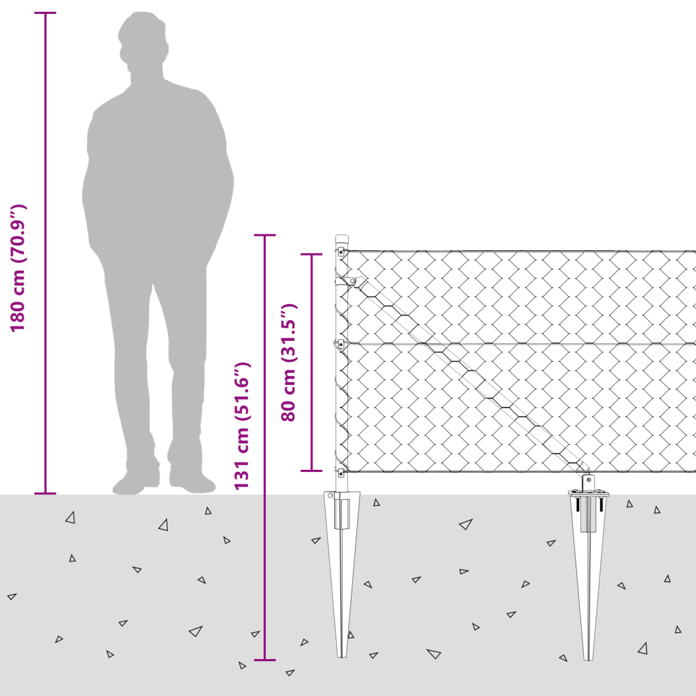 Produktbild för Sexkantigt staket med stolpe 25 x 0,8 m PVC-belagda stål Grå