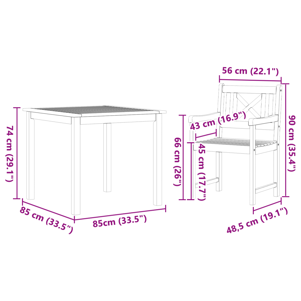 Produktbild för Trädgårdsmöbelset 5 pcs Brun Massivt akaciaträ