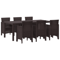 Produktbild för Trädgårdsmöbelset 7 pcs Brun Polypropylen