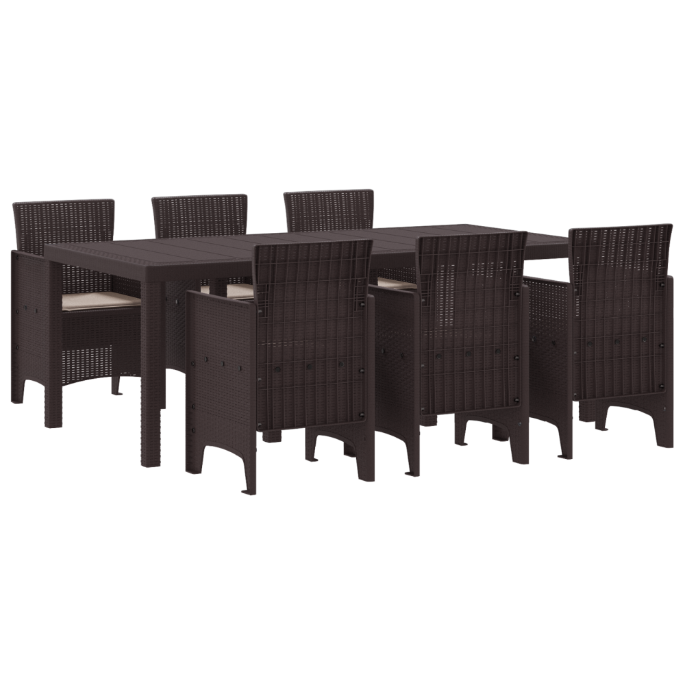 Produktbild för Trädgårdsmöbelset 7 pcs Brun Polypropylen