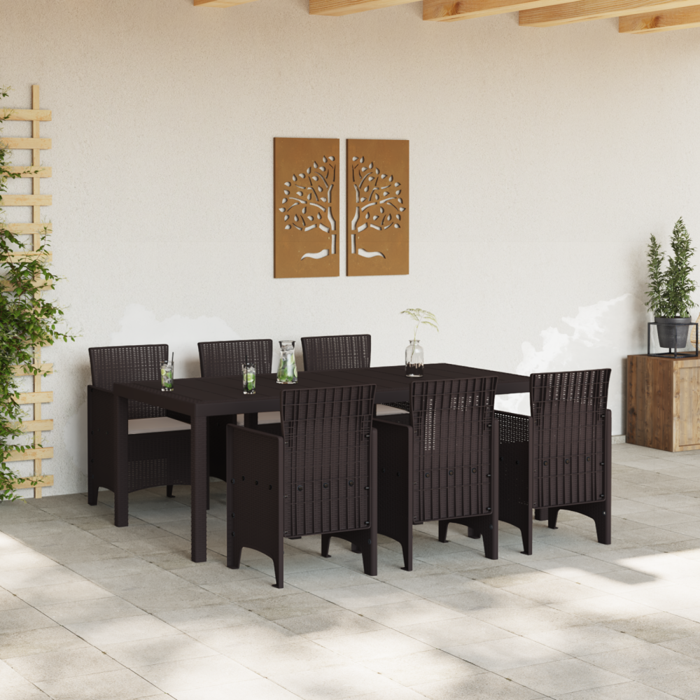 Produktbild för Trädgårdsmöbelset 7 pcs Brun Polypropylen
