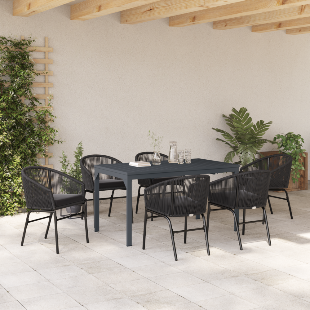 Produktbild för Trädgårdsmöbelset 7 pcs Svart konstrotting