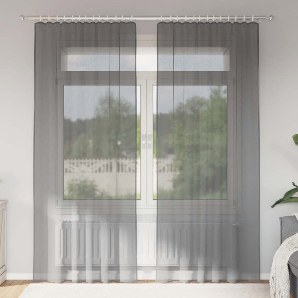 Produktbild för Voile gardiner med stångfickor 2 st mörkgrå