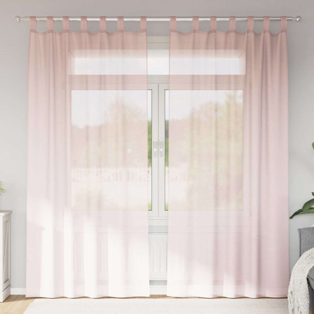 Produktbild för Voile gardiner med stångfickor 2 st ljusrosa