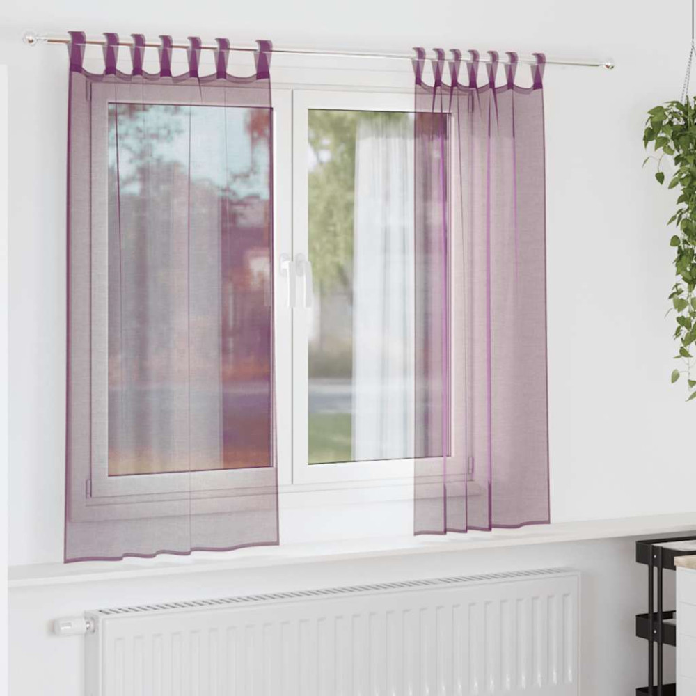 Produktbild för Voile gardiner med stångfickor 2 st lila