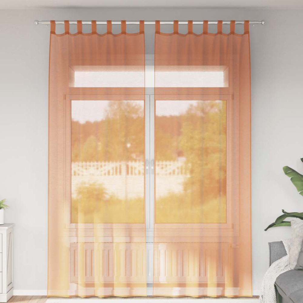 Produktbild för Voile gardiner med stångfickor 2 st terrakotta