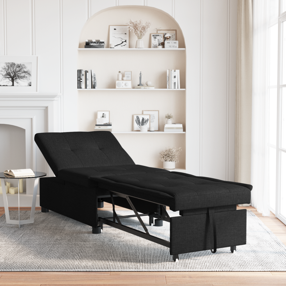 Produktbild för Pull Out Sofa Bed Svart 194 x 50 x 82 cm tyg