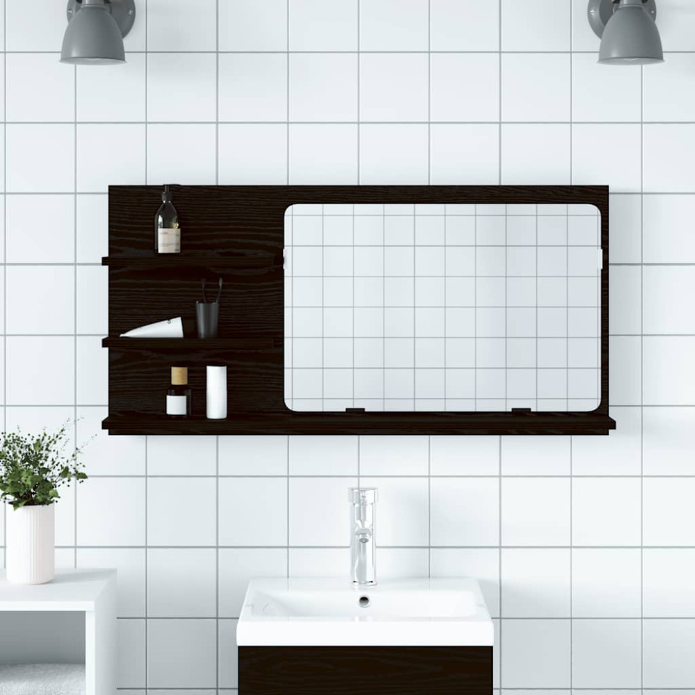 Produktbild för Badrumsspegelskåp svart ek 90x11x45 cm konstruerat trä