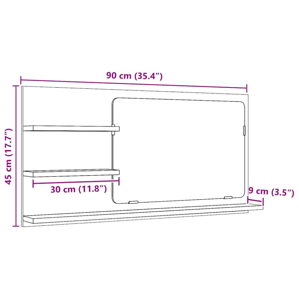 Produktbild för Badrumsspegelskåp svart ek 90x11x45 cm konstruerat trä