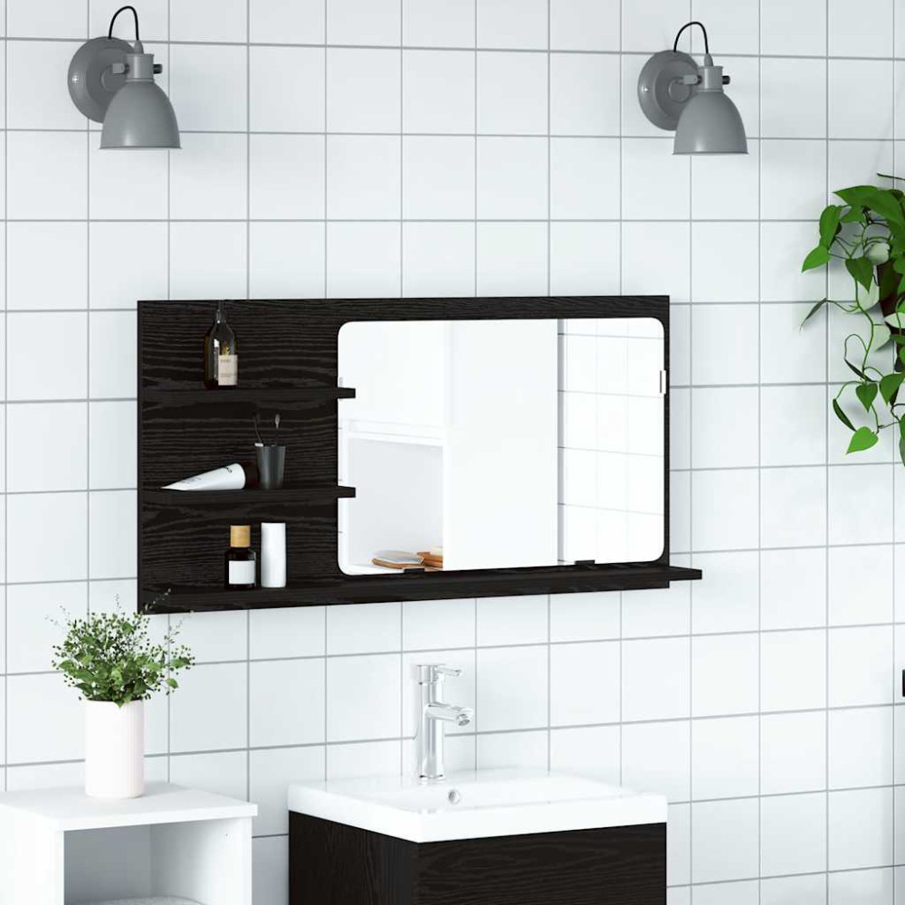 Produktbild för Badrumsspegelskåp svart ek 90x11x45 cm konstruerat trä