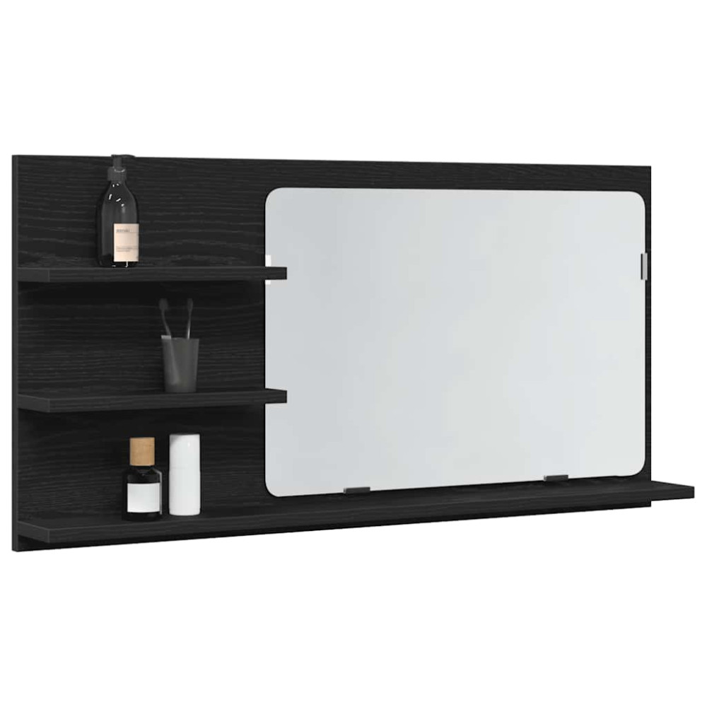Produktbild för Badrumsspegelskåp svart ek 90x11x45 cm konstruerat trä