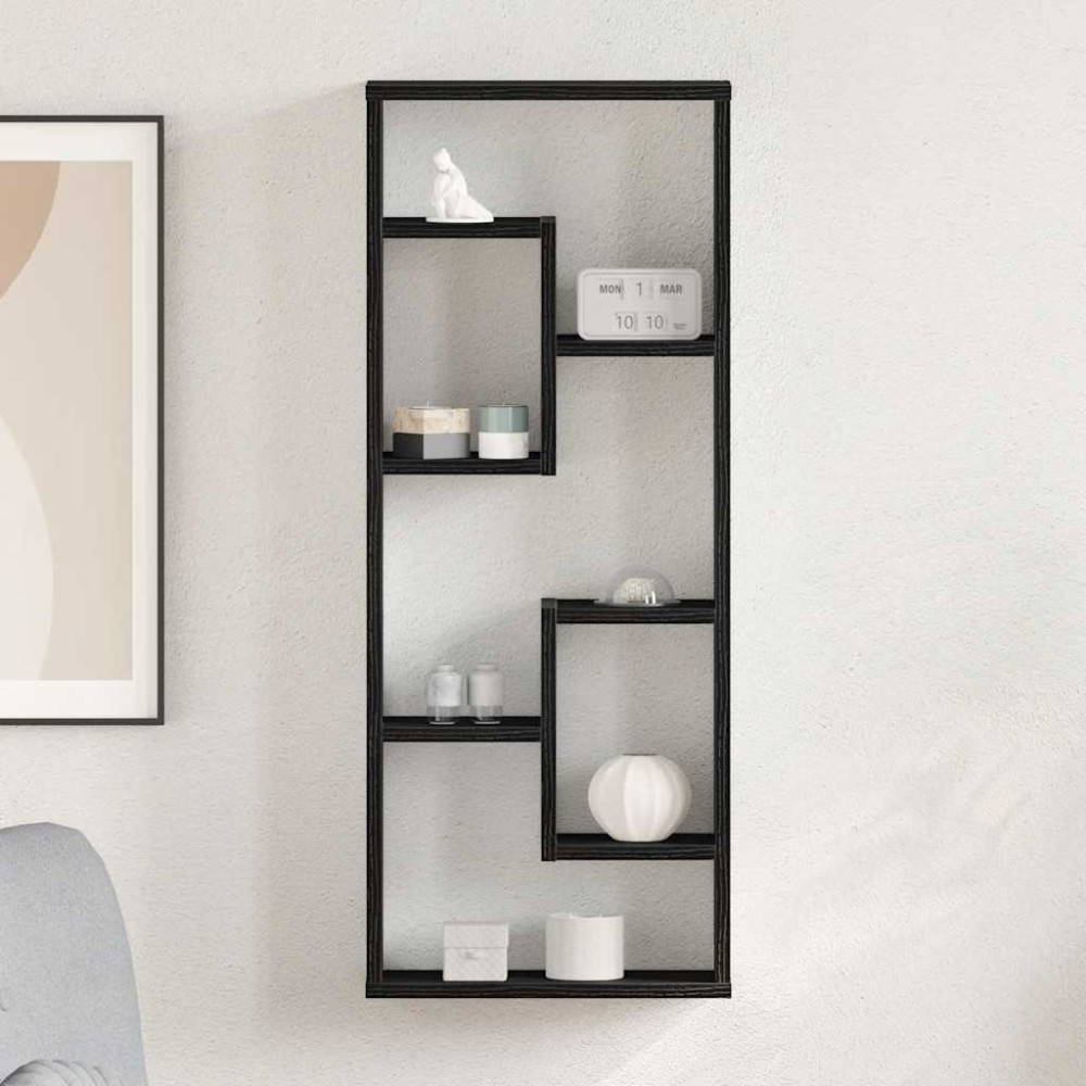 Produktbild för Vägghylla svart ek 36x16x90 cm konstruerat trä