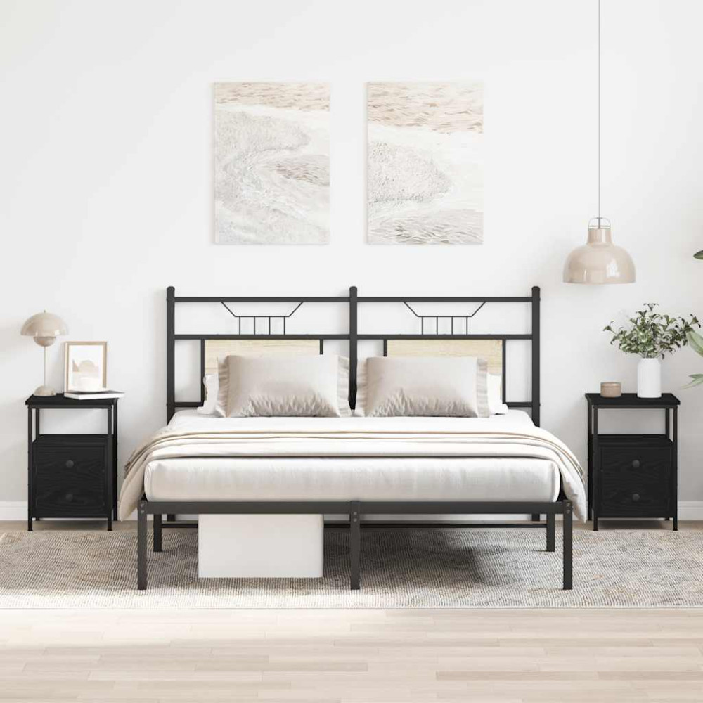 Produktbild för Sängbord 2 st svart ek 34x35,5x50 cm parkett