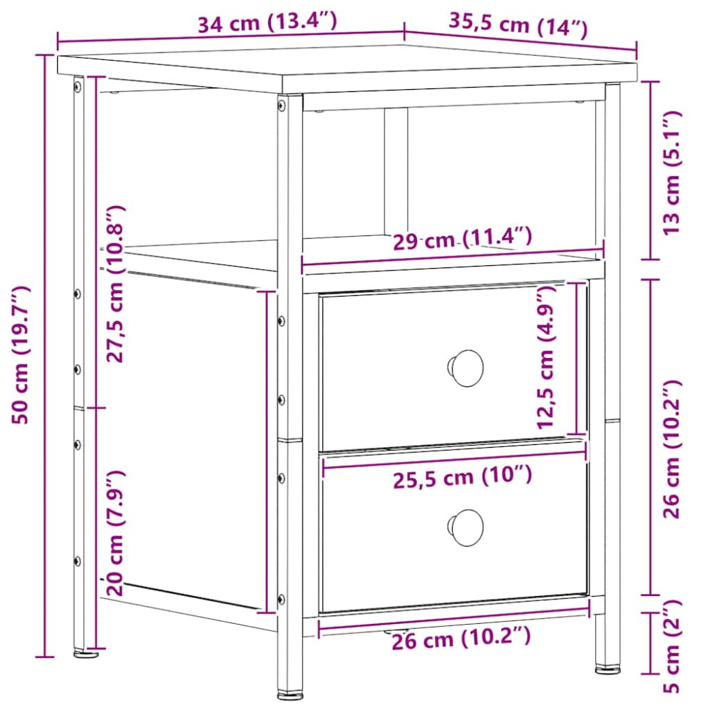 Produktbild för Sängbord 2 st svart ek 34x35,5x50 cm parkett
