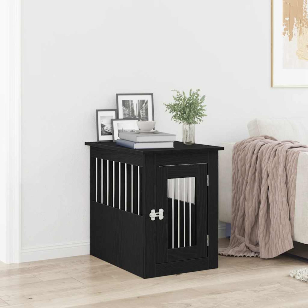Produktbild för Hundbursmöbler svart ek 45x62x59 cm konstruerat trä