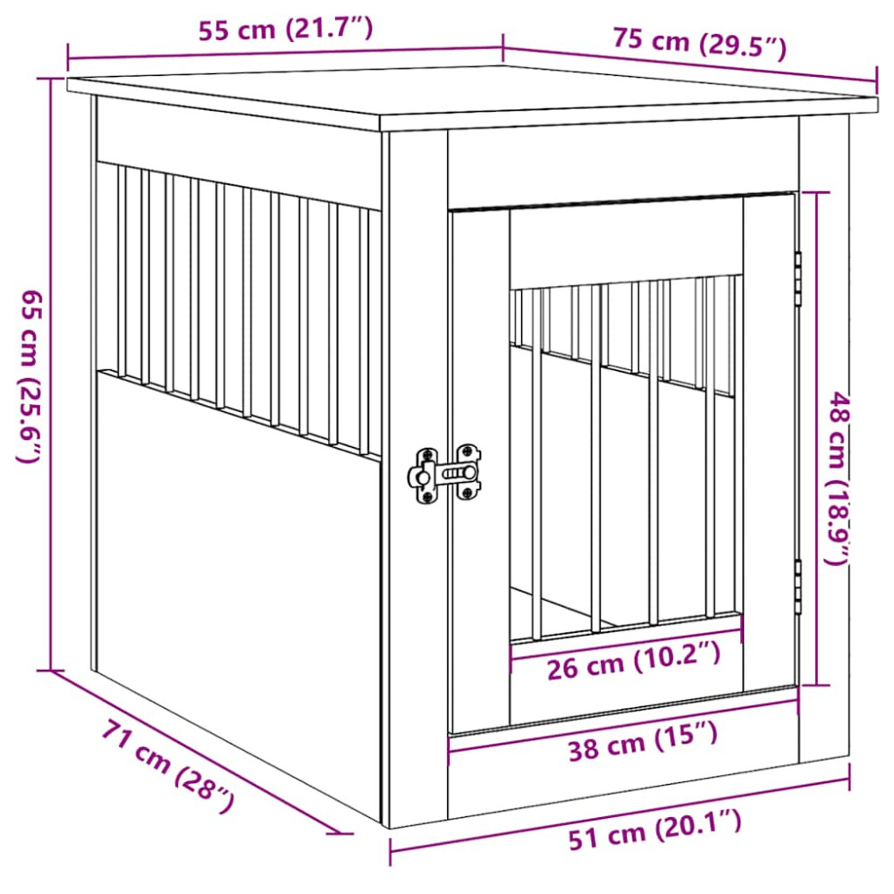 Produktbild för Hundbursmöbler svart ek 55x75x65 cm konstruerat trä