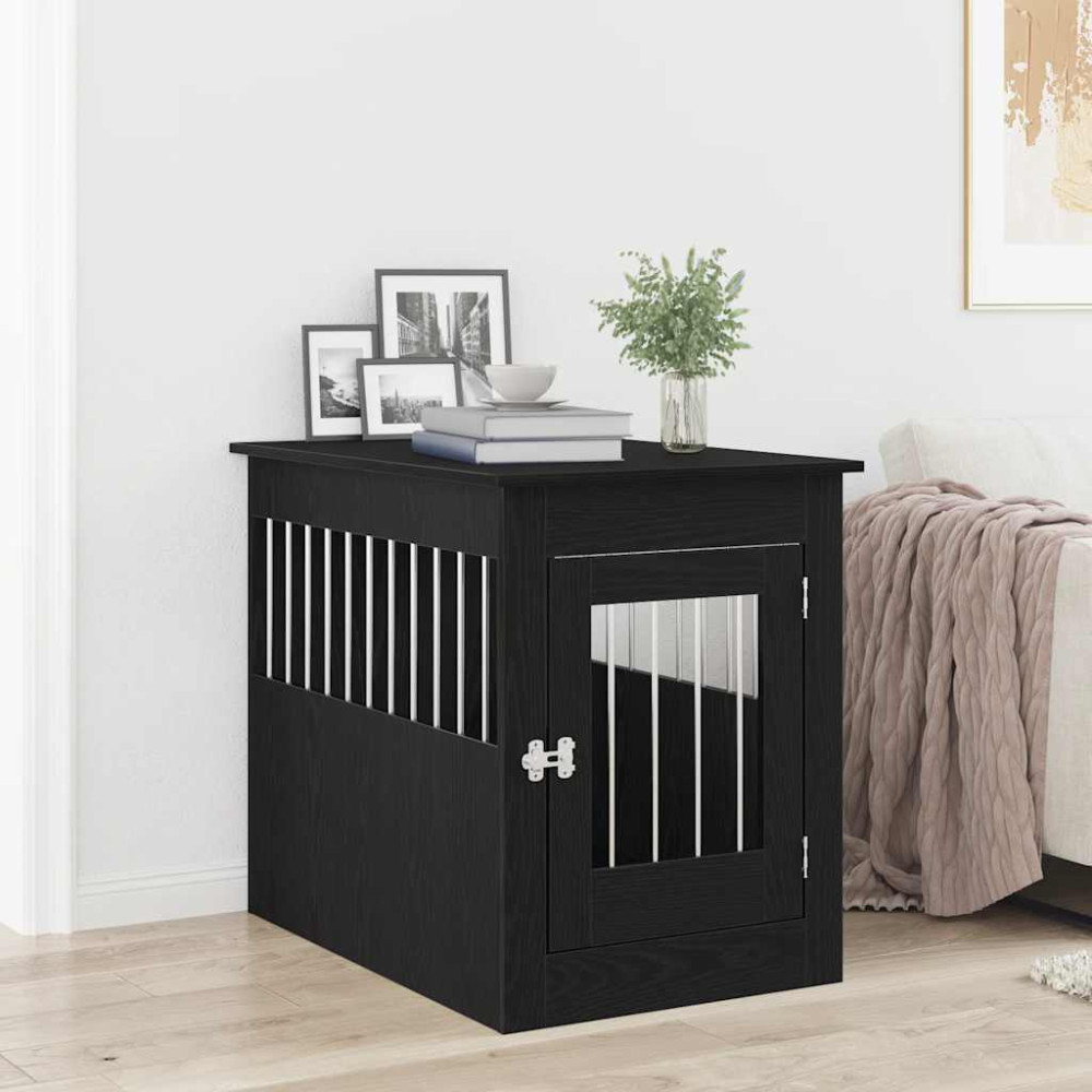 Produktbild för Hundbursmöbler svart ek 55x80x68 cm konstruerat trä