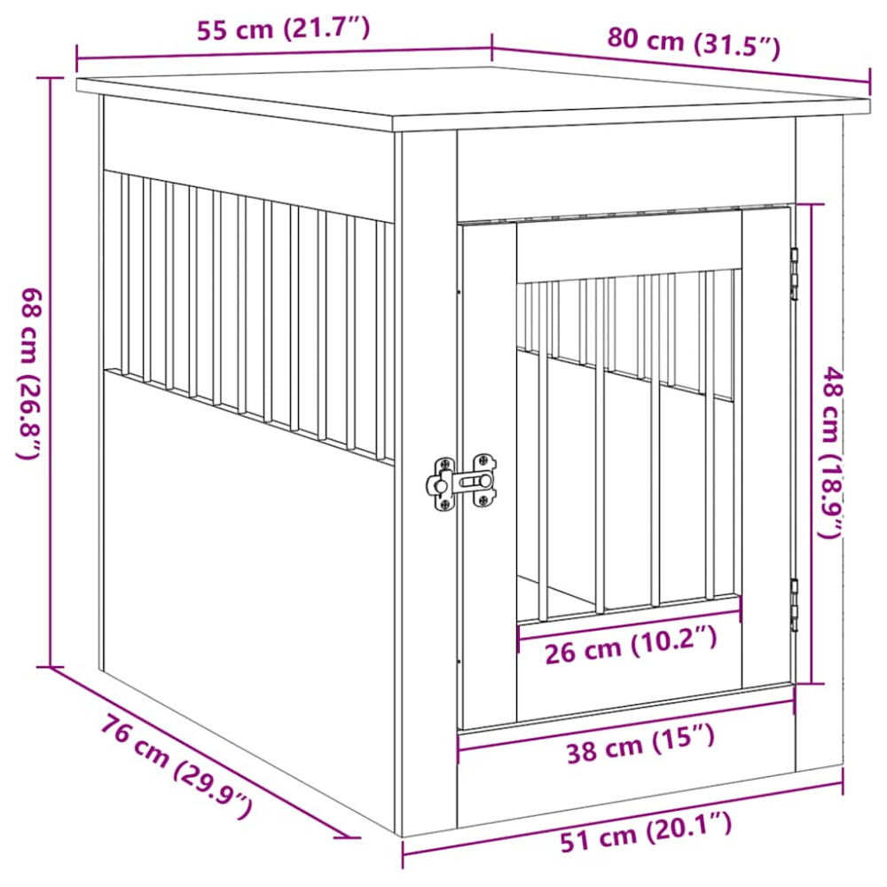 Produktbild för Hundbursmöbler svart ek 55x80x68 cm konstruerat trä