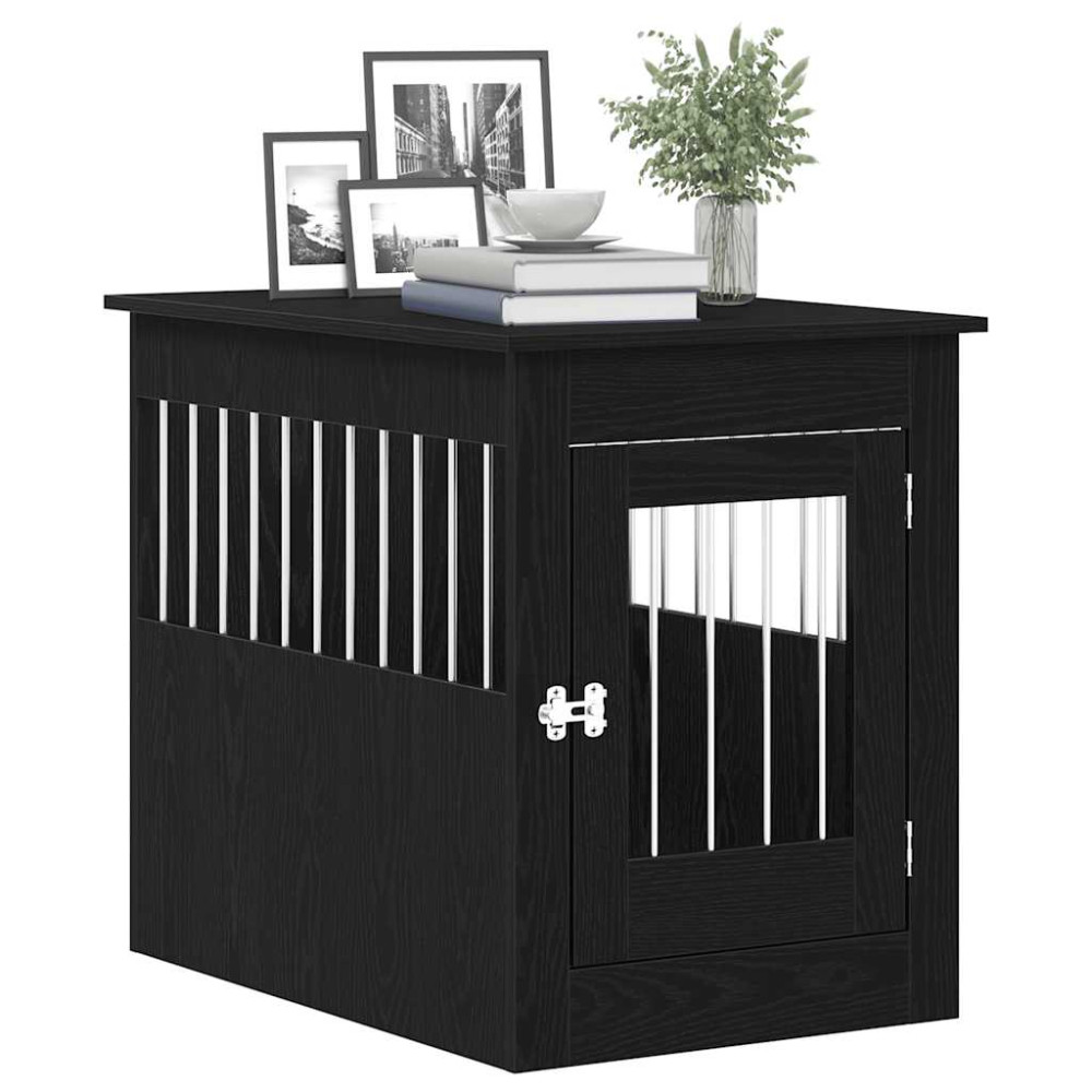 Produktbild för Hundbursmöbler svart ek 55x80x68 cm konstruerat trä