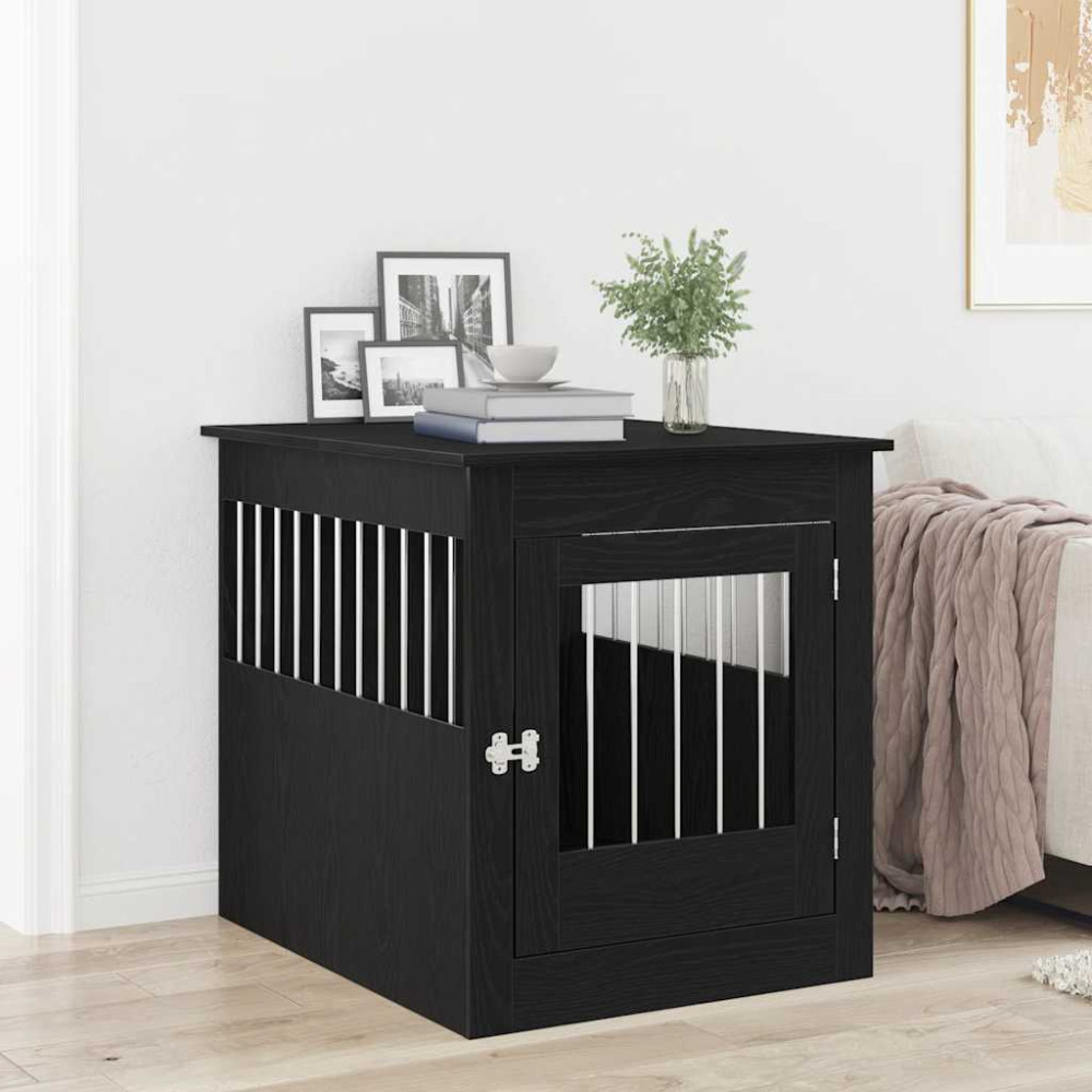 Produktbild för Hundbursmöbler svart ek 64,5x80x71 cm konstruerat trä