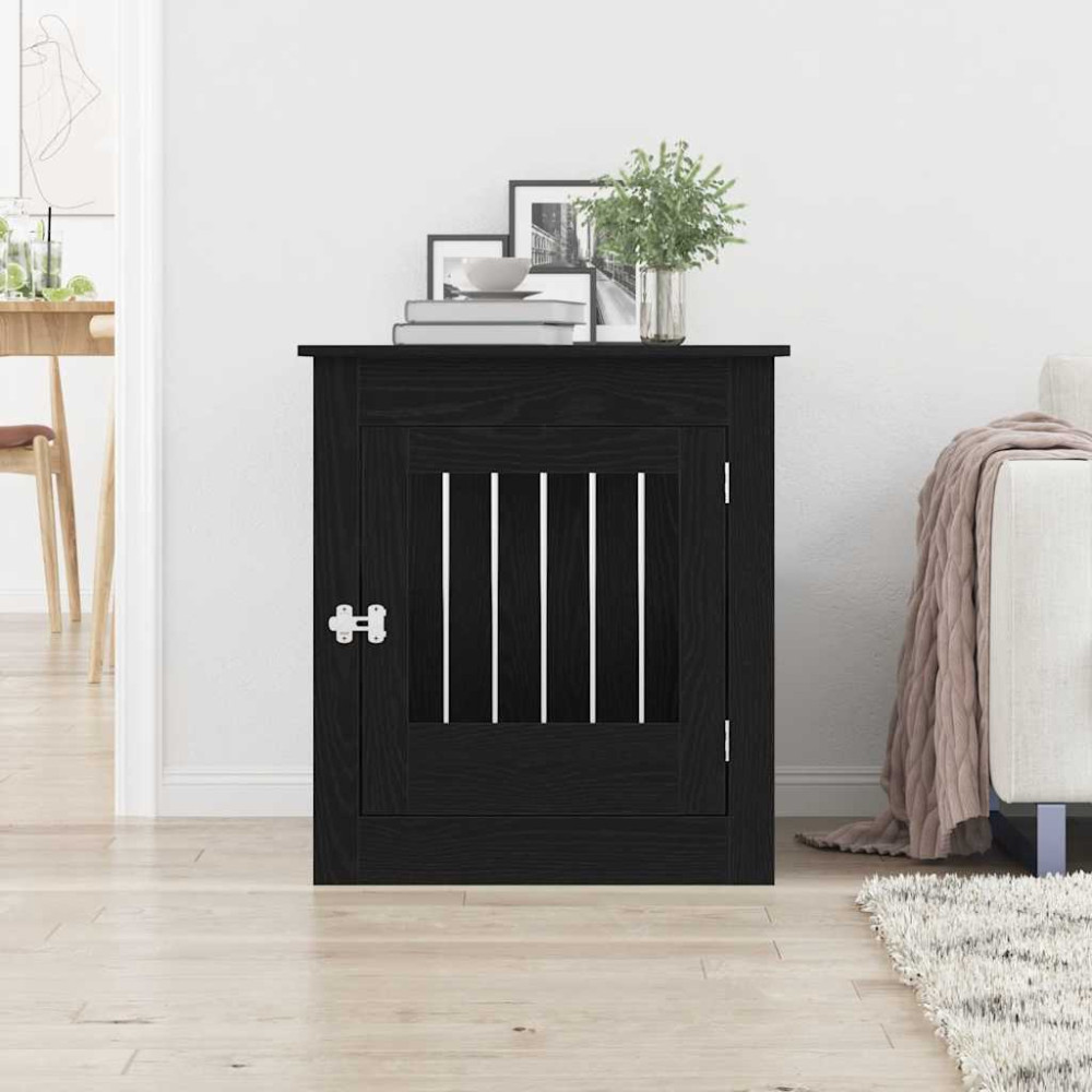 Produktbild för Hundbursmöbler svart ek 64,5x80x71 cm konstruerat trä