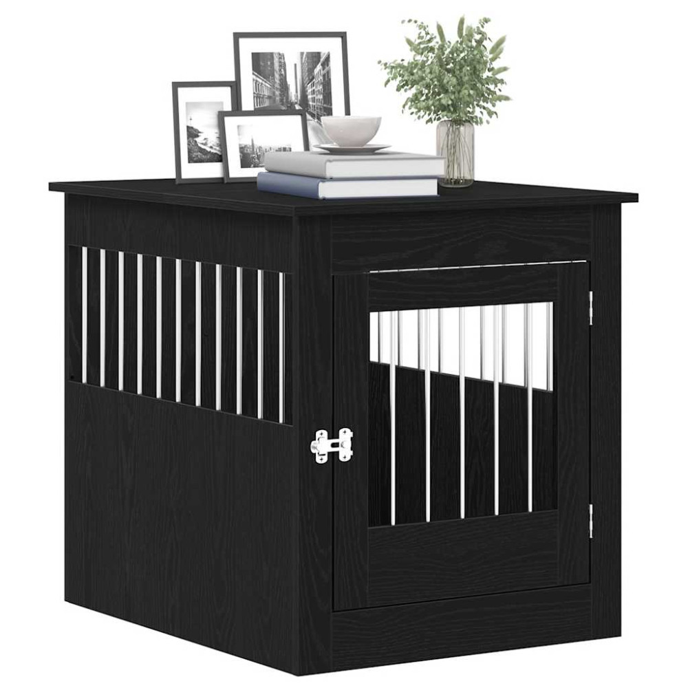 Produktbild för Hundbursmöbler svart ek 64,5x80x71 cm konstruerat trä