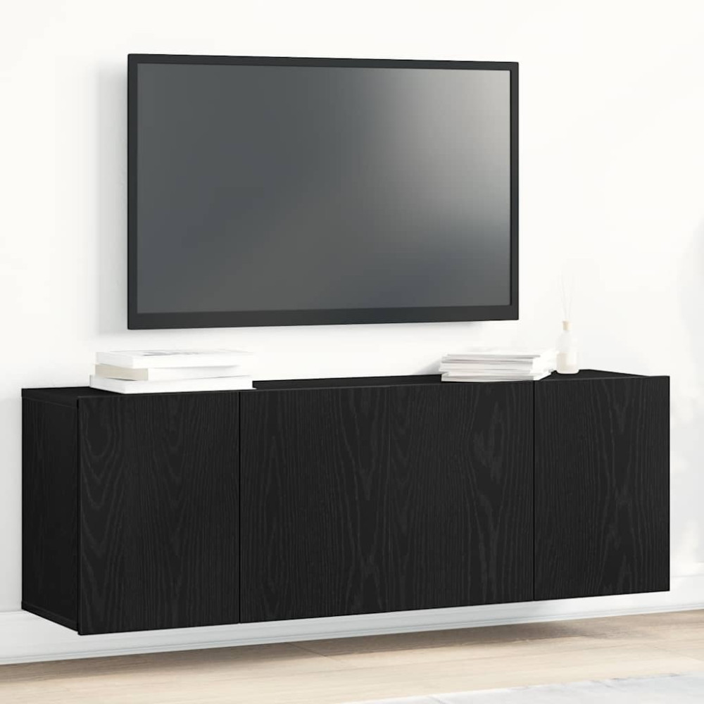 Produktbild för TV-skåp 2 st svart ek 120x30x41 cm parkett