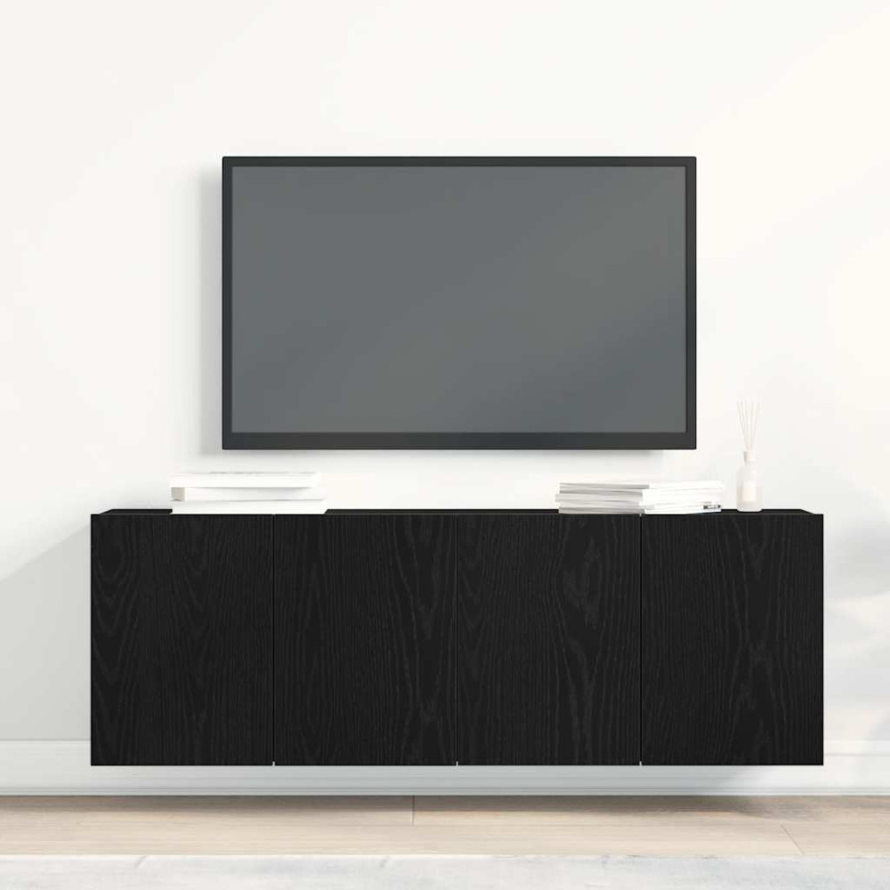 Produktbild för TV-skåp 2 st svart ek 120x30x41 cm parkett