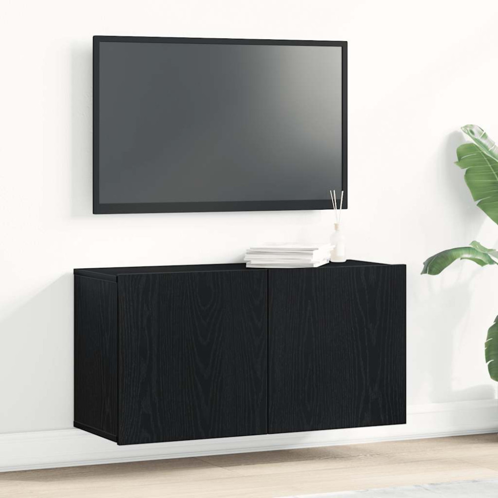 Produktbild för TV-skåp svart ek 80x30x41 cm konstruerat trä