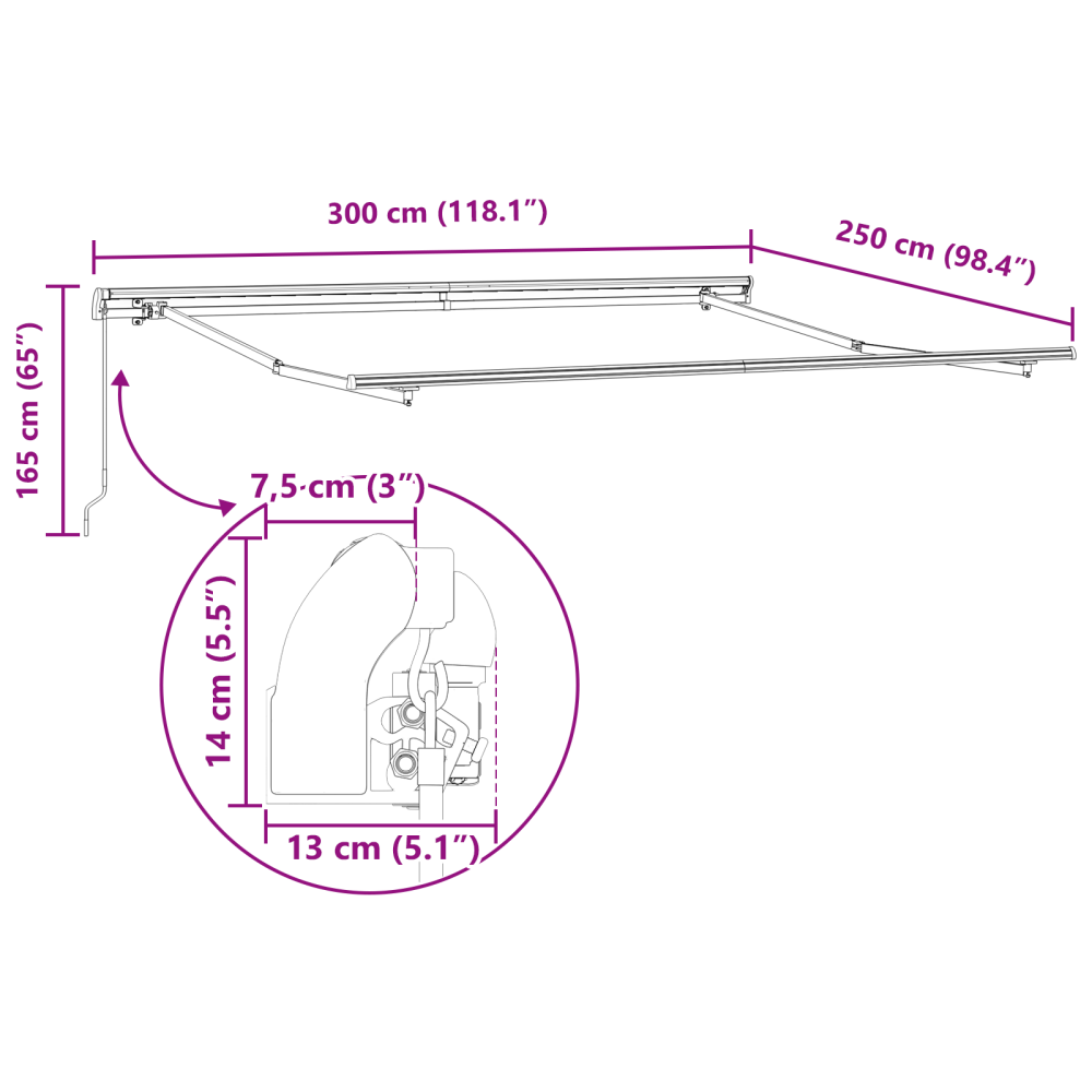 Produktbild för Utdragbar markis Flerfärgsdesign 300 x 250 x 165 cm