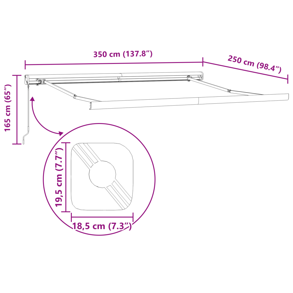 Produktbild för Utdragbar markis Röd och Svart 350 x 250 cm
