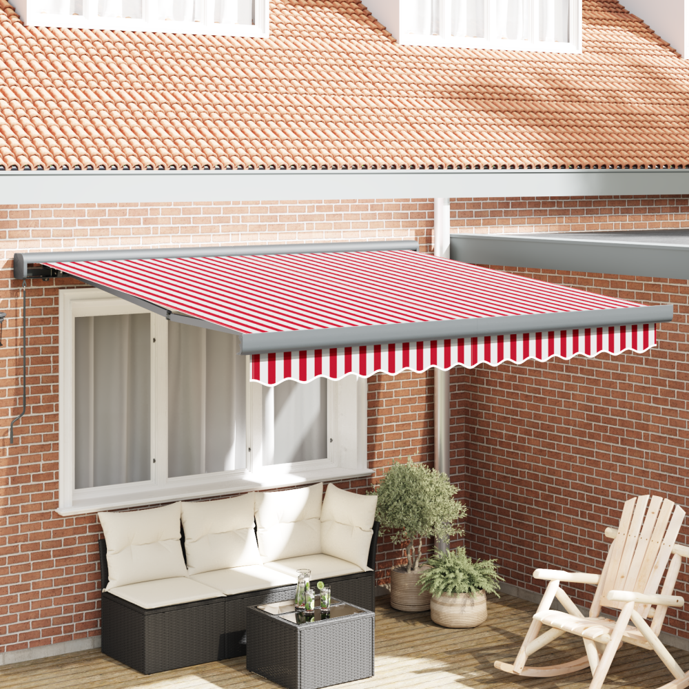 Produktbild för Utdragbar markis Röd och Vit 350 x 250 cm Canvas och Aluminium
