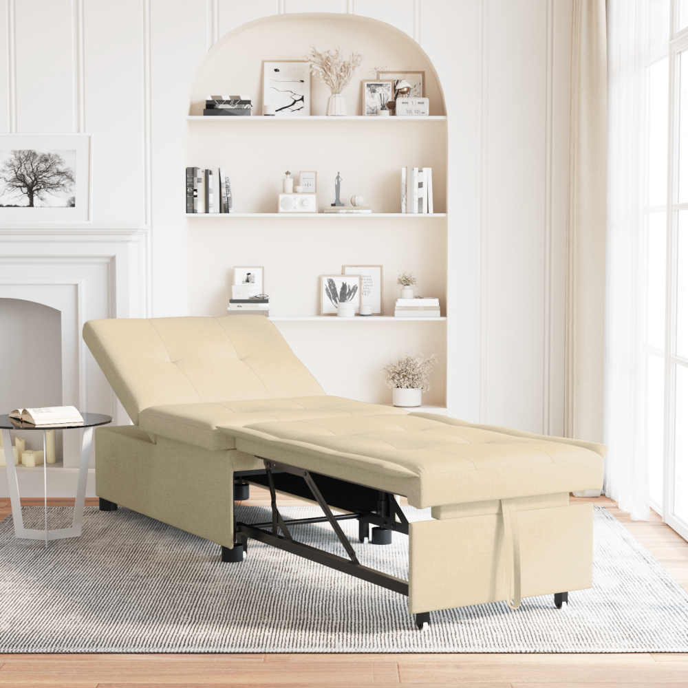 Produktbild för Pull Out Sofa Bed Kräm 194 x 50 x 82 cm tyg