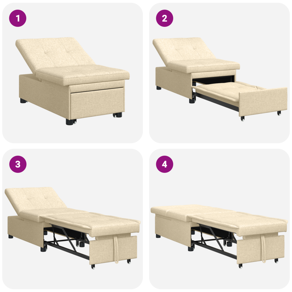 Produktbild för Pull Out Sofa Bed Kräm 194 x 50 x 82 cm tyg