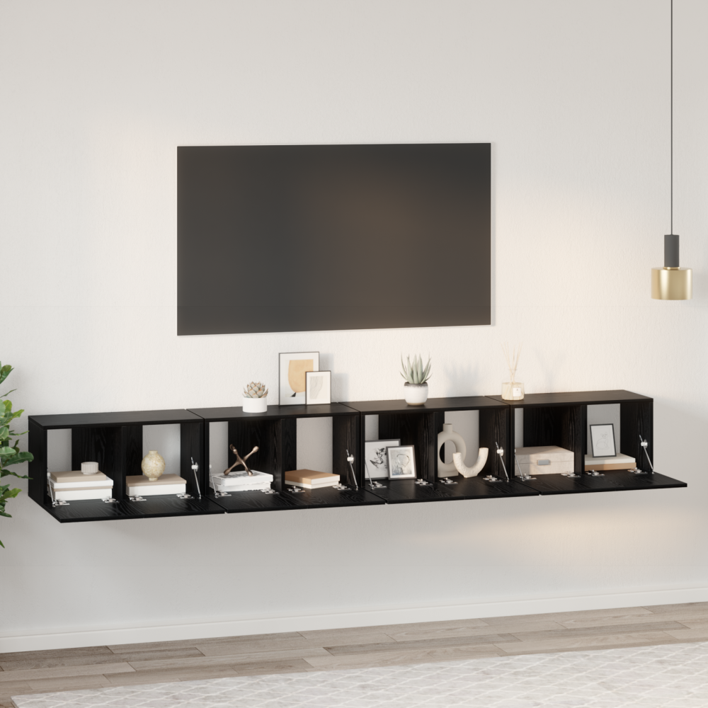 Produktbild för TV-bänkset 4 pcs Svart Ek 60 x 30 x 30 cm Konstruerat trä