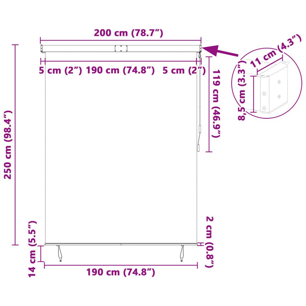 Produktbild för Rullgardin Antracit 200 x 250 cm Tyg och Aluminium