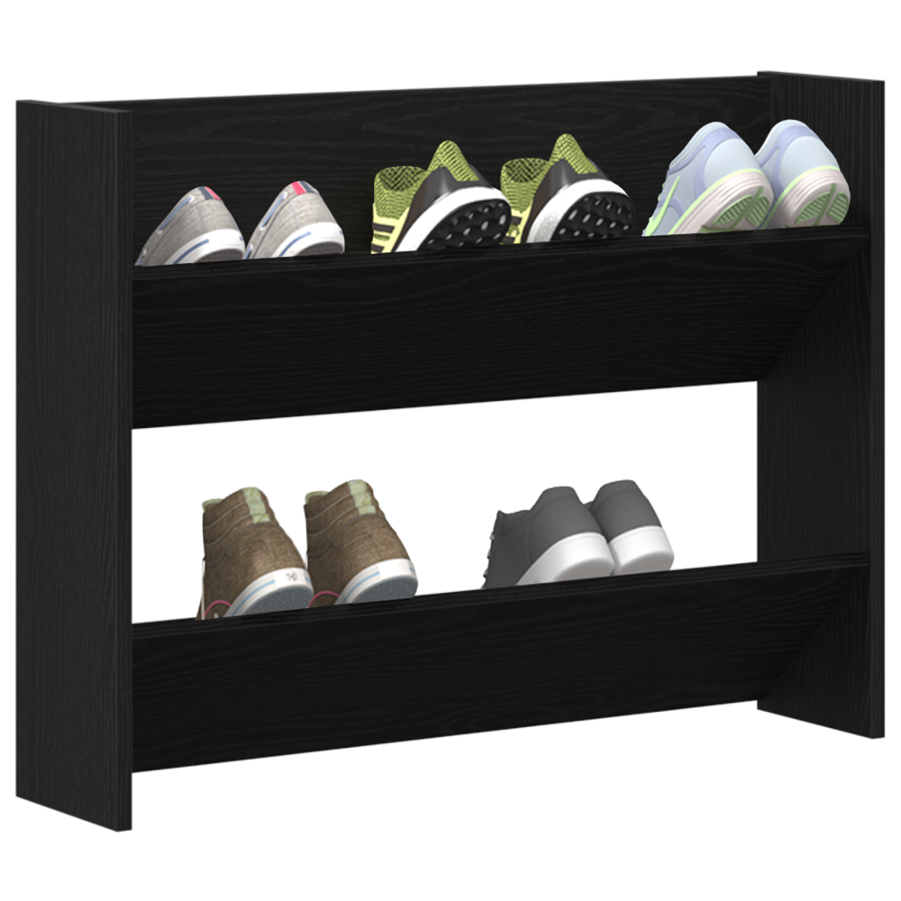 Produktbild för Skoskåp med hylla Svart Ek 82 x 18 x 60 cm Konstruerat trä