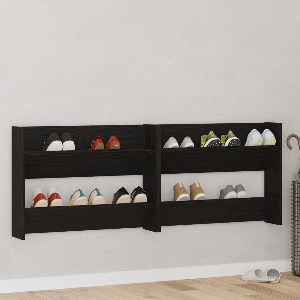Produktbild för Skoskåp 2 pcs Svart Ek 83 x 18 x 60 cm Konstruerat trä