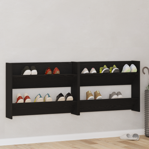 vidaXL Skoskåp 2 pcs Svart Ek 83 x 18 x 60 cm Konstruerat trä