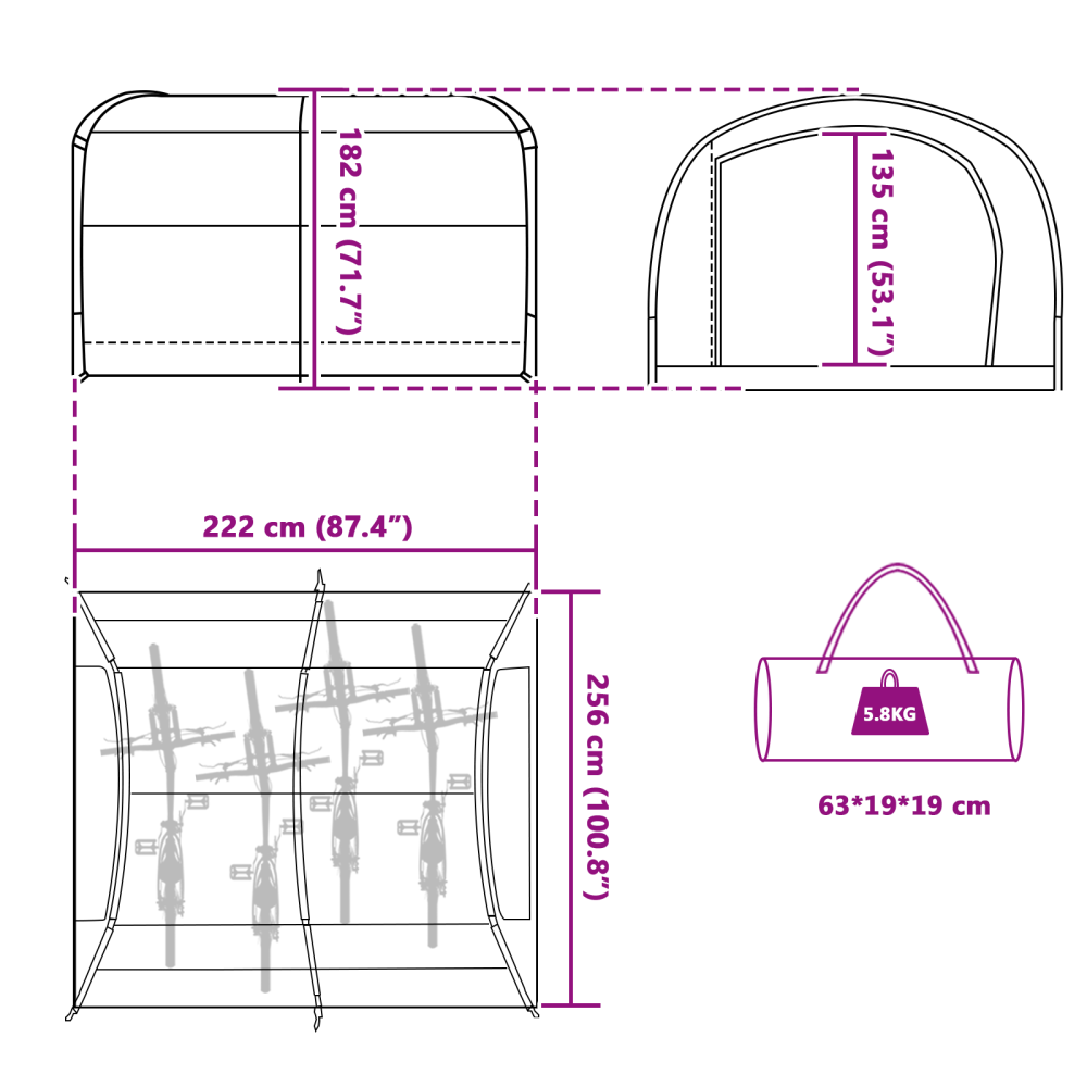 Produktbild för Cykelförrådstält med tak Grön 256 x 222 x 182 cm taffeta