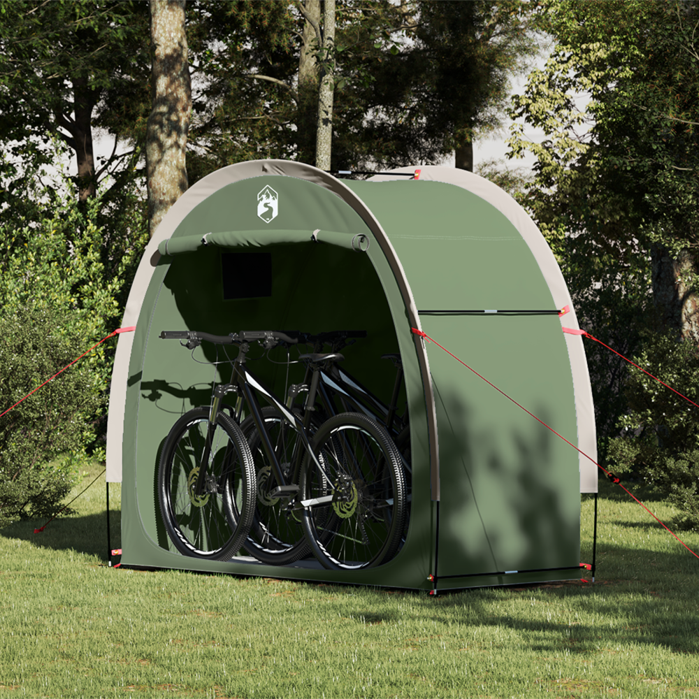Produktbild för Cykelförrådstält med tak med lagring Grön 210 x 90 x 174 cm