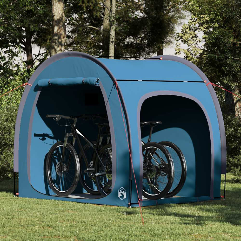 Produktbild för Cykelförrådstält med tak med lagring Blå 218 x 156 x 180 cm