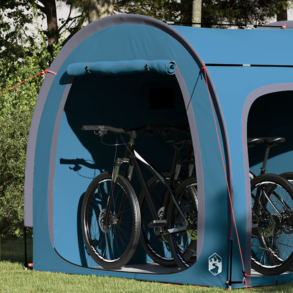 Produktbild för Cykelförrådstält med tak med lagring Blå 218 x 156 x 180 cm