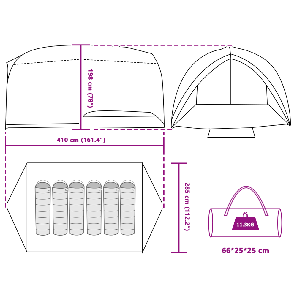 Produktbild för Tunnel tält med tak med lagring Grön 410 x 285 x 198 cm taffeta