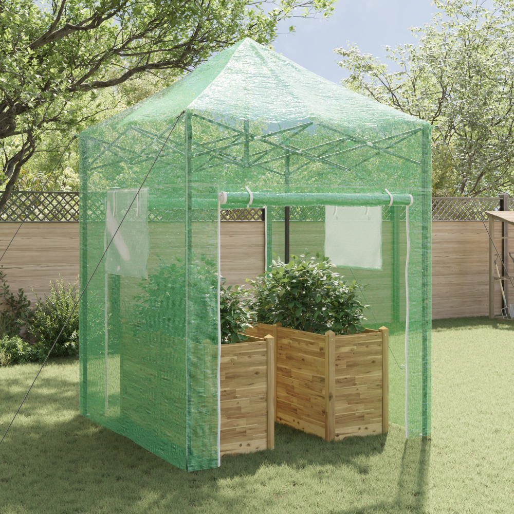 Produktbild för Växthus med Pop-up Ram med tak Grön 200 x 200 x 300 cm Järn