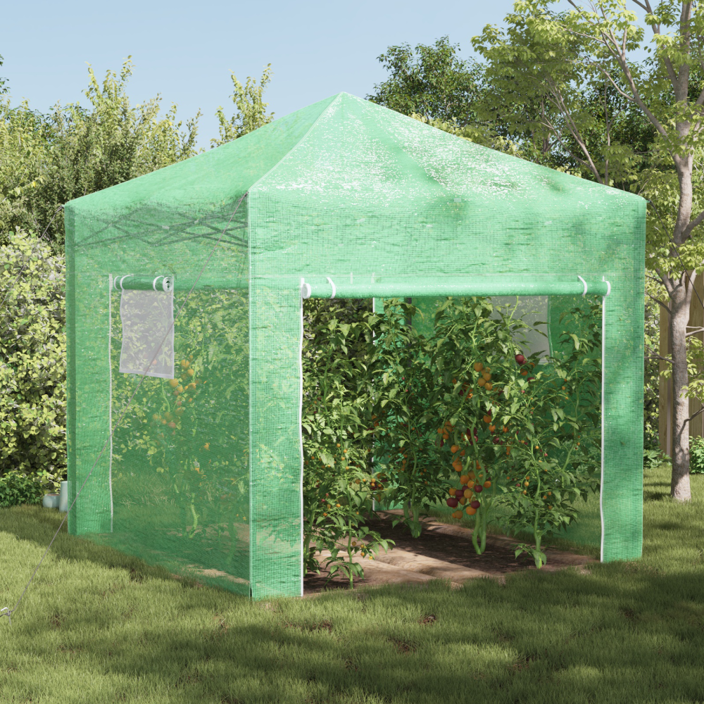 Produktbild för Växthus med Pop-up Ram med tak Grön 290 x 290 x 315 cm Järn