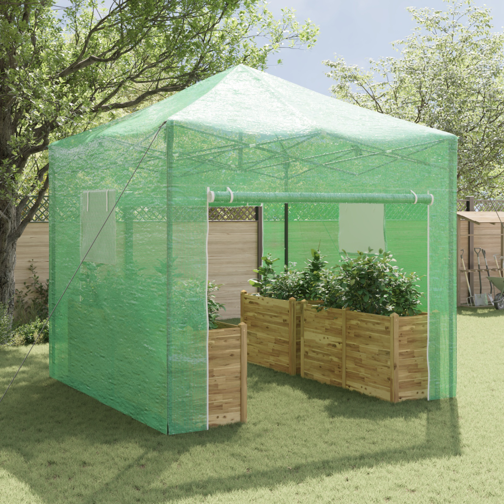 Produktbild för Växthus med Pop-up Ram med tak Grön 290 x 290 x 315 cm Järn