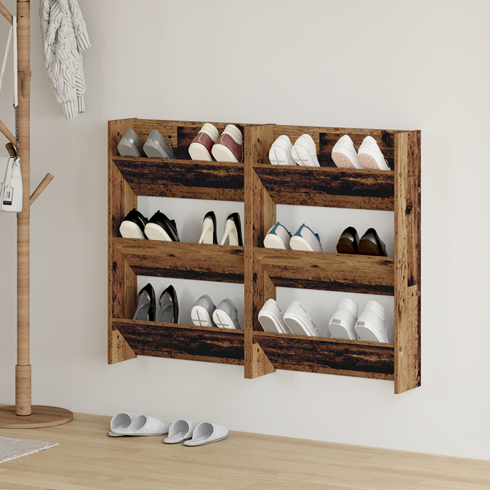 Produktbild för Skoskåp 2 pcs Gammalt trä 60 x 18 x 90 cm Konstruerat trä