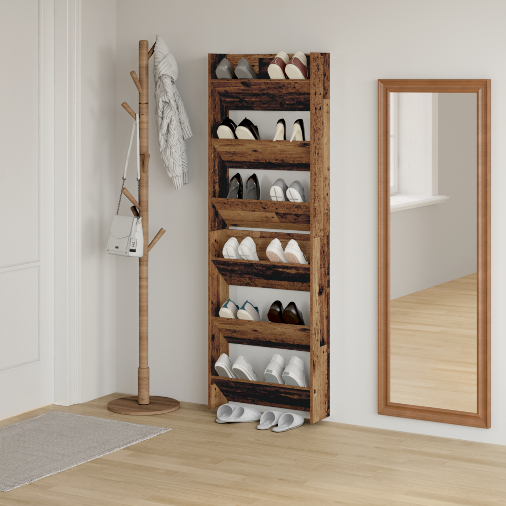 Produktbild för Skoskåp 2 pcs Gammalt trä 60 x 18 x 90 cm Konstruerat trä