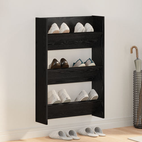 vidaXL Skoskåp med hylla Svart Ek 60 x 18 x 90 cm Konstruerat trä